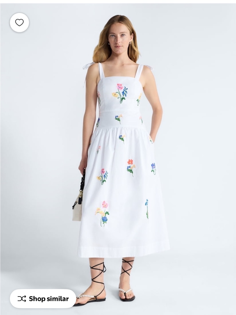 White Floral Embroidered Tie-Shoulder Maxi Dress - Picture 3 of 6